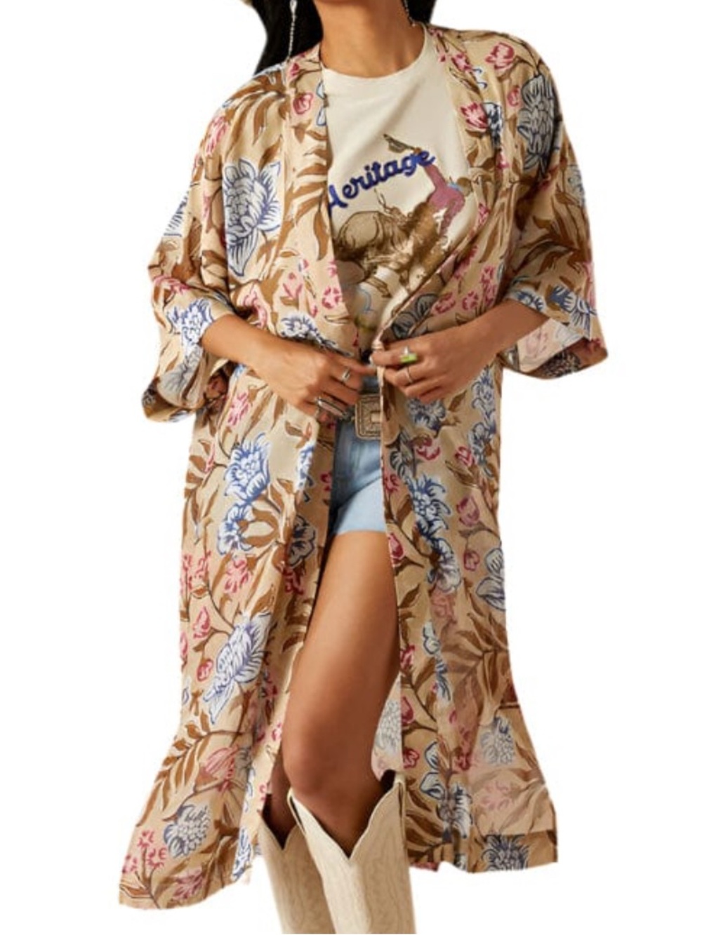 Ariat Floral Kimono Robe - Beige, Blue, Pink (Fits Up To A Large!)